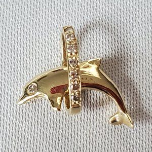 14k Yellow Gold Dolphin Pendant with Diamond Accents